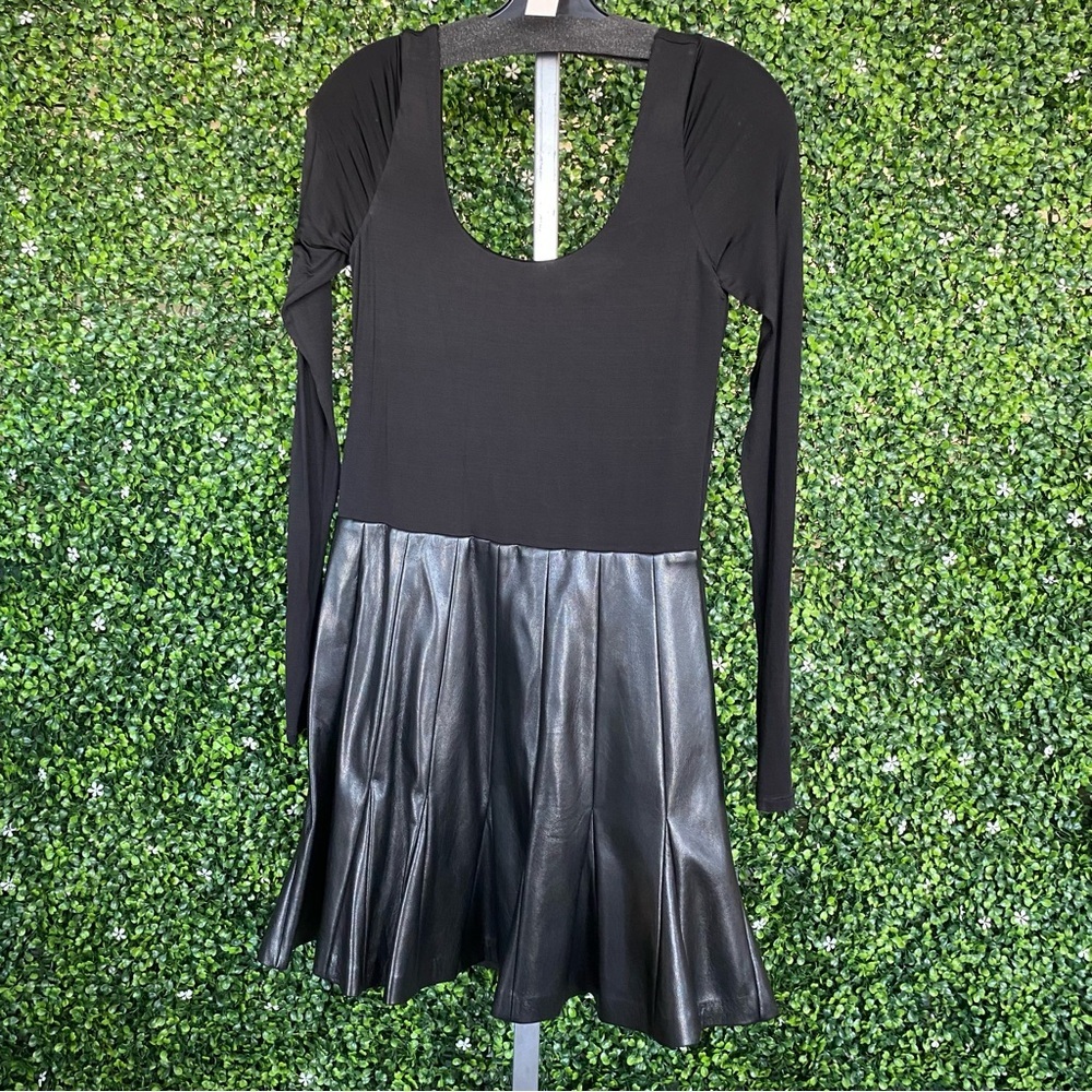 A2 Alice + Olivia Chara Long-Sleeve Faux-Leather Minidress